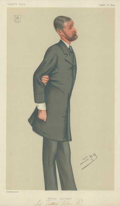 Sir Tatton Sykes, Fünfzehn Kirchen, 23. August 1879, Vanity Fair Karikatur von Leslie Matthew Ward